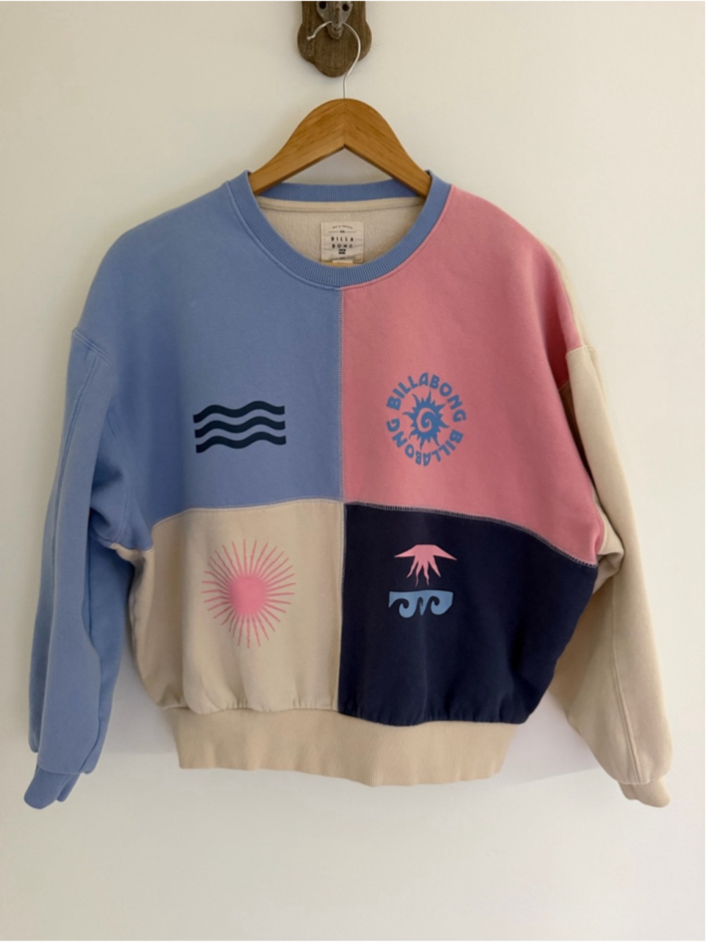 Billabong Pastel Patchwork Surf Graphic Sweatshirt Small